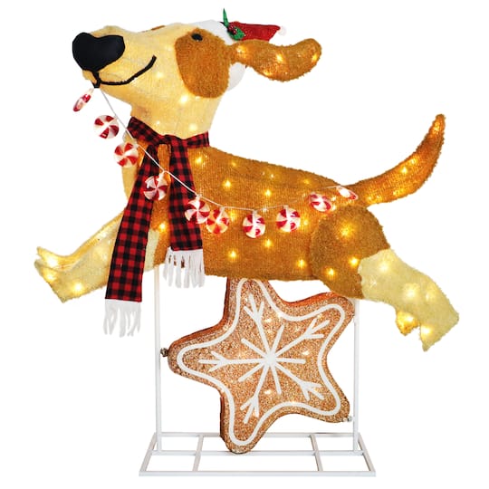 Puleo International 4ft. Pre-Lit Puppy Christmas Holiday Décor with Warm White LED Lights